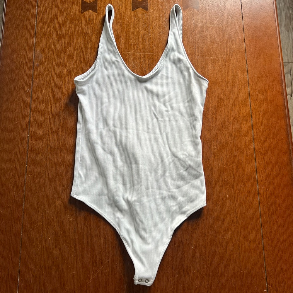 Abercrombie & Fitch White Ribbed Scoop Neck Bodysuit